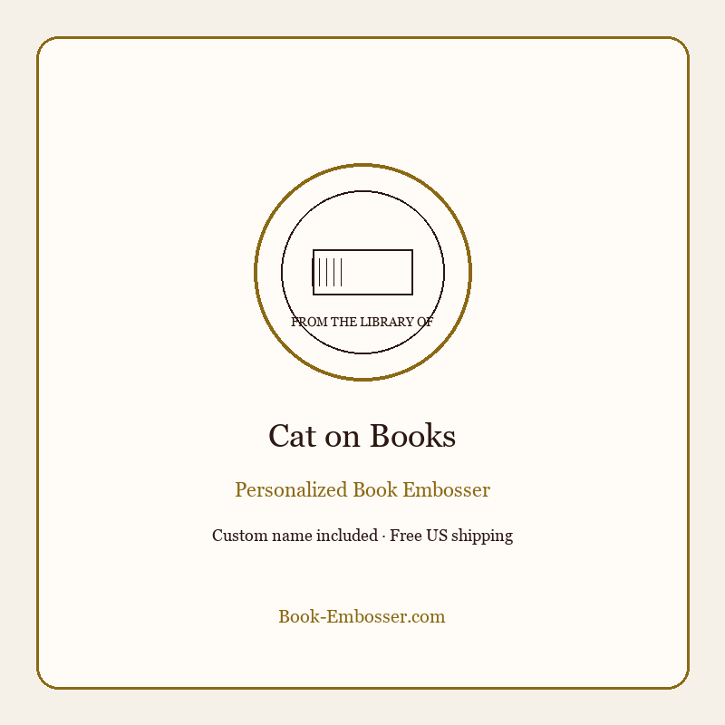Cat on books personalized book embosser for cat lovers