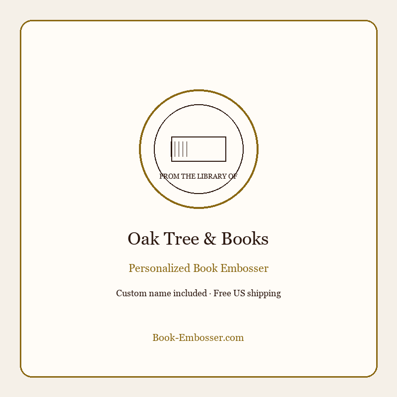 Oak tree and books personalized embosser